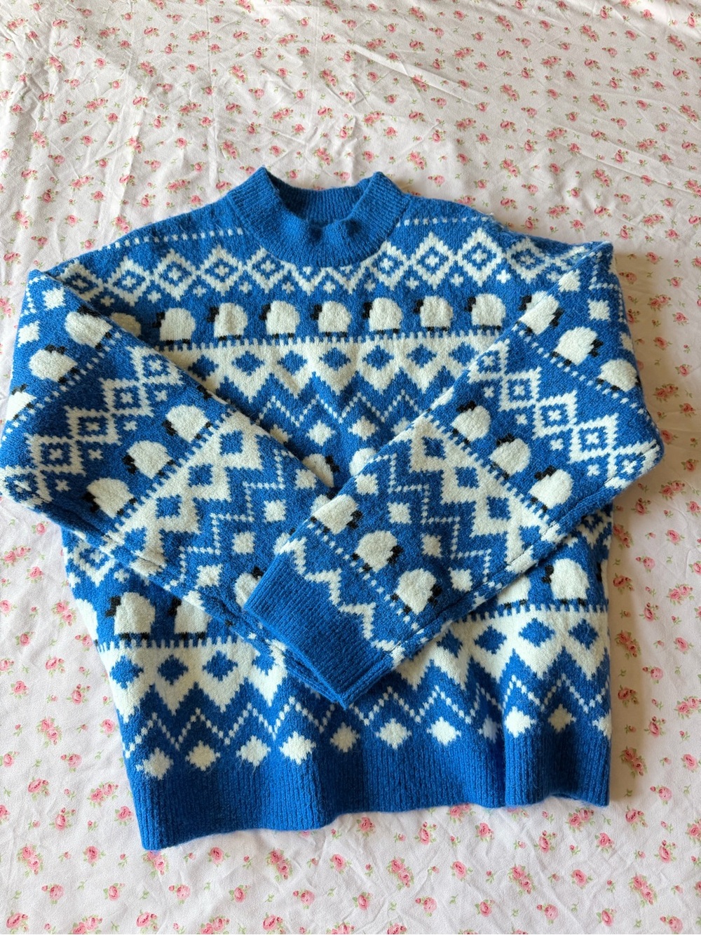 H&M Blue and White Fair Isle Crewneck Sweater - Women's